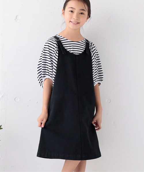 ARCH & LINE(アーチアンドライン)の「オーガニックコットン デニム ジャンパースカート OG G/D JUMPER SKIRT(ジャンパースカート・キッズ・スミクロ/ミント/ホワイト・XL/L/S/M)」の1枚目の写真