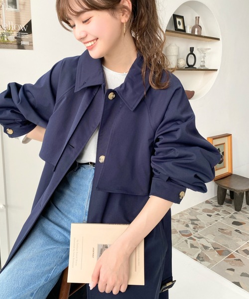 moment+（モーメントプラス）の「コットンライクツイルケープデザイン2WAYカラーロングコート（ステンカラーコート・レディース・ブラック/ベージュ/アイボリー/ライトカーキ/グレイッシュベージュ/ネイビー/カーキ・M/L）」の12枚目の写真