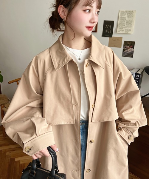 ella_selectshop美品★コットンツイルアシンメトリーコート ケープ ella_selectshop美品☆コットンツイルアシンメトリーコート ケープ
