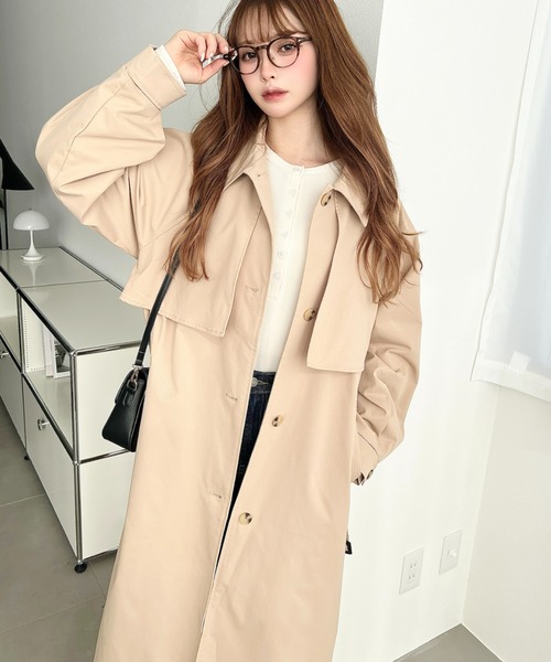 セール】コットンライクツイルケープデザイン2WAYカラーロングコート