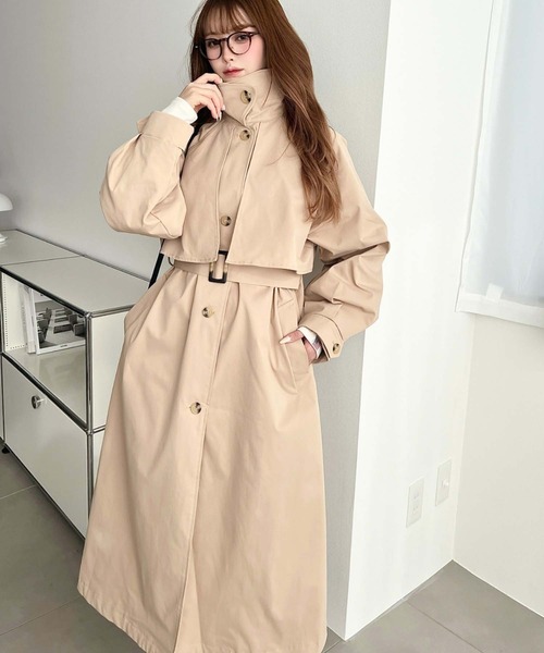 セール】コットンライクツイルケープデザイン2WAYカラーロングコート