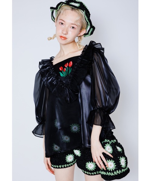 Candy Stripper（キャンディストリッパー）の「FLOWER CROCHET DRAWSTRING バッグ（ショルダーバッグ・レディース・ライトブルー/ブラック・FREE）」の12枚目の写真