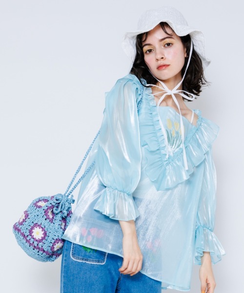 Candy Stripper（キャンディストリッパー）の「FLOWER CROCHET DRAWSTRING バッグ（ショルダーバッグ・レディース・ライトブルー/ブラック・FREE）」の11枚目の写真