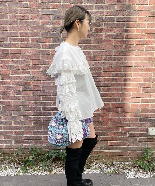 Candy Stripper（キャンディストリッパー）の「FLOWER CROCHET DRAWSTRING バッグ（ショルダーバッグ・レディース・ライトブルー/ブラック・FREE）」の20枚目の写真