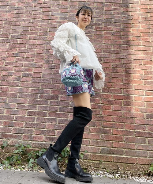 Candy Stripper（キャンディストリッパー）の「FLOWER CROCHET DRAWSTRING バッグ（ショルダーバッグ・レディース・ライトブルー/ブラック・FREE）」の21枚目の写真