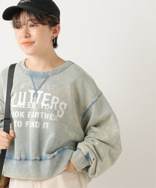 DOUBLE NAME（ダブルネーム）の「加工ロゴプリントクロップド丈プルオーバー（スウェット・レディース・キナリ/スミクロ/サックスブルー/グリーン・FREE）」の4枚目の写真