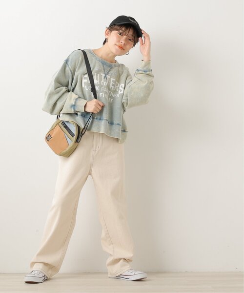 DOUBLE NAME（ダブルネーム）の「加工ロゴプリントクロップド丈プルオーバー（スウェット・レディース・キナリ/スミクロ/サックスブルー/グリーン・FREE）」の6枚目の写真