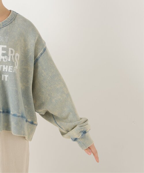 DOUBLE NAME（ダブルネーム）の「加工ロゴプリントクロップド丈プルオーバー（スウェット・レディース・キナリ/スミクロ/サックスブルー/グリーン・FREE）」の14枚目の写真