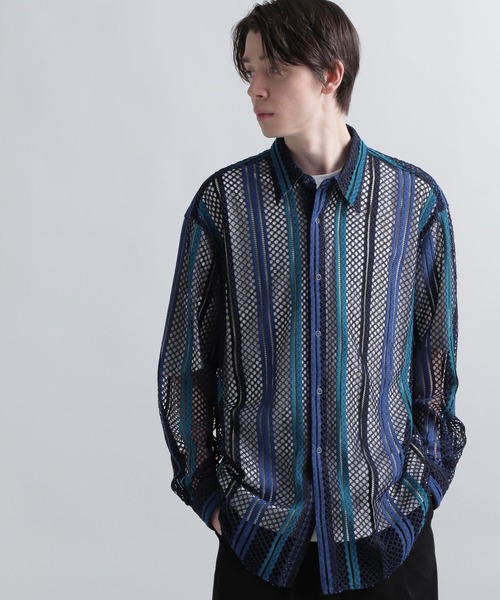 HARE(ハレ)の「ストライプメッシュシャツ(HARE)(シャツ/ブラウス・メンズ・ブルー/ベージュ・FREE)」の18枚目の写真
