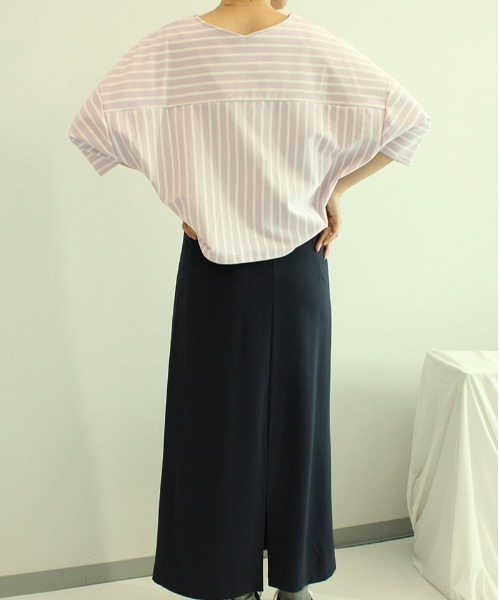 leswel（レスウェル）の「【M～5L 大きいサイズ】ボーダー ドルマン カットソー（Tシャツ/カットソー・レディース・ベージュ/ネイビー/オフホワイト/ピンク・LL/3L/4L/5L/M/L）」の19枚目の写真