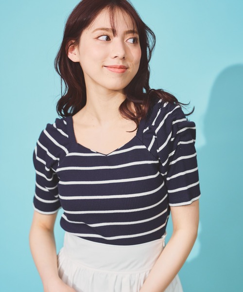 Noela - ノエラ パワショル ボーダー Noela（ノエラ）の「パワショルボーダーカットソー（Tシャツ