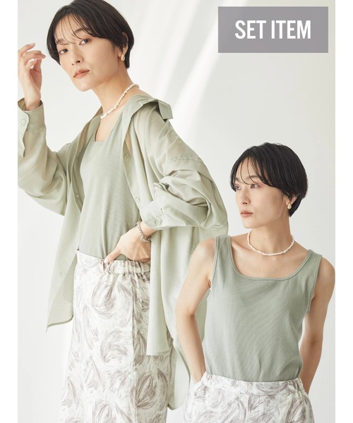 AMERICAN HOLIC（アメリカンホリック）の「SET ボイルシャツ+タンクセット（アンサンブル・レディース・モカ/チェック/アイボリー/カーキ・L/M）」の4枚目の写真