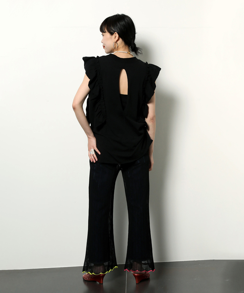 CITYSHOP(シティーショップ)の「DOZUME FRILL N/S Tシャツ(Tシャツ/カットソー・レディース・ホワイト/ブラック・FREE)」の6枚目の写真