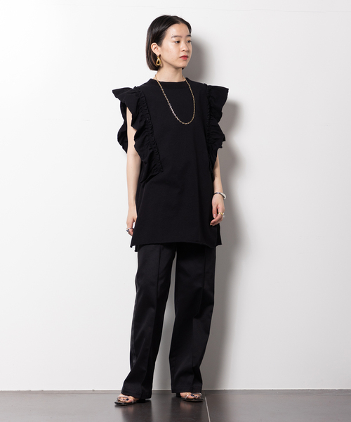 CITYSHOP(シティーショップ)の「DOZUME FRILL N/S Tシャツ(Tシャツ/カットソー・レディース・ホワイト/ブラック・FREE)」の9枚目の写真