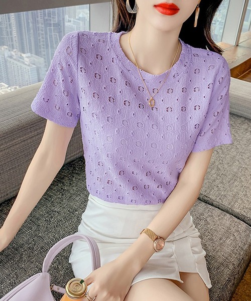 Bifrost(ビフレスト)の「レースTシャツ(Tシャツ/カットソー・レディース・ホワイト/ベージュ/パープル・L/M)」の9枚目の写真