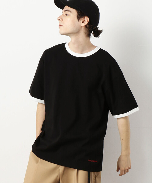 Purple&Yellow(パープルアンドイエロー)の「ロゴ刺繍BIGリンガー半袖クルーネックTシャツ(Tシャツ/カットソー・メンズ・ブラック×ホワイト/ホワイト系1/ホワイト×ブラック・SMALL/LARGE/MEDIUM)」の3枚目の写真