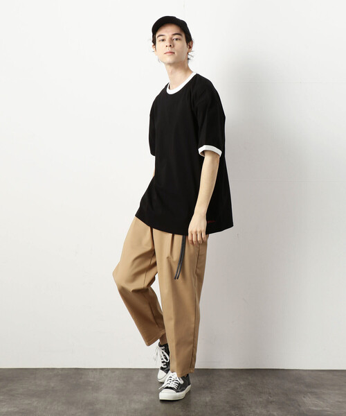 Purple&Yellow(パープルアンドイエロー)の「ロゴ刺繍BIGリンガー半袖クルーネックTシャツ(Tシャツ/カットソー・メンズ・ブラック×ホワイト/ホワイト系1/ホワイト×ブラック・SMALL/LARGE/MEDIUM)」の10枚目の写真