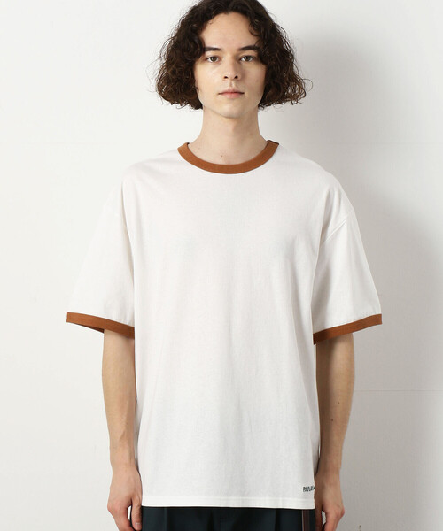 Purple&Yellow(パープルアンドイエロー)の「ロゴ刺繍BIGリンガー半袖クルーネックTシャツ(Tシャツ/カットソー・メンズ・ブラック×ホワイト/ホワイト系1/ホワイト×ブラック・SMALL/LARGE/MEDIUM)」の13枚目の写真