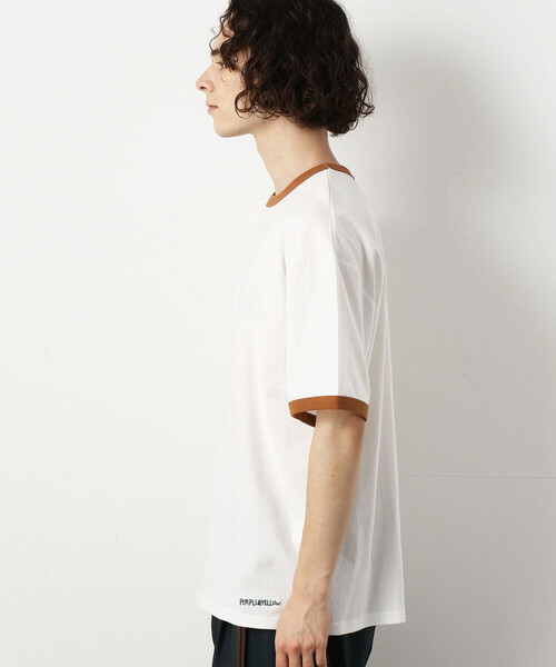 Purple&Yellow(パープルアンドイエロー)の「ロゴ刺繍BIGリンガー半袖クルーネックTシャツ(Tシャツ/カットソー・メンズ・ブラック×ホワイト/ホワイト系1/ホワイト×ブラック・SMALL/LARGE/MEDIUM)」の14枚目の写真