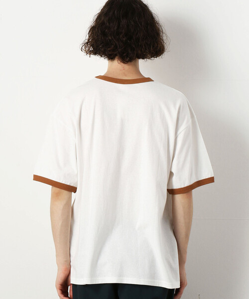 Purple&Yellow(パープルアンドイエロー)の「ロゴ刺繍BIGリンガー半袖クルーネックTシャツ(Tシャツ/カットソー・メンズ・ブラック×ホワイト/ホワイト系1/ホワイト×ブラック・SMALL/LARGE/MEDIUM)」の15枚目の写真