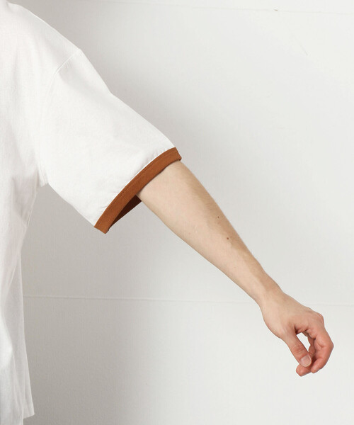 Purple&Yellow(パープルアンドイエロー)の「ロゴ刺繍BIGリンガー半袖クルーネックTシャツ(Tシャツ/カットソー・メンズ・ブラック×ホワイト/ホワイト系1/ホワイト×ブラック・SMALL/LARGE/MEDIUM)」の17枚目の写真