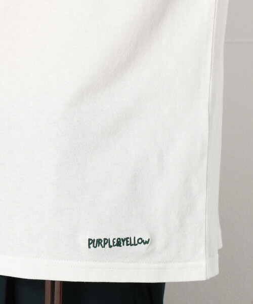 Purple&Yellow(パープルアンドイエロー)の「ロゴ刺繍BIGリンガー半袖クルーネックTシャツ(Tシャツ/カットソー・メンズ・ブラック×ホワイト/ホワイト系1/ホワイト×ブラック・SMALL/LARGE/MEDIUM)」の19枚目の写真