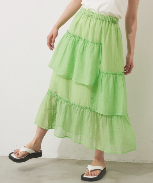 MERLOT（メルロー）の「シアーフリルスカート（スカート・レディース・ブラック/オレンジ/グリーン・FREE）」の3枚目の写真