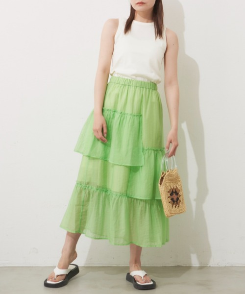 MERLOT（メルロー）の「シアーフリルスカート（スカート・レディース・ブラック/オレンジ/グリーン・FREE）」の21枚目の写真