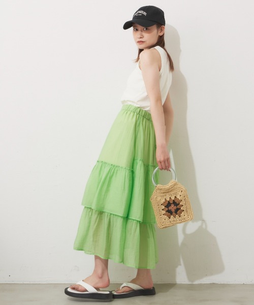MERLOT（メルロー）の「シアーフリルスカート（スカート・レディース・ブラック/オレンジ/グリーン・FREE）」の22枚目の写真