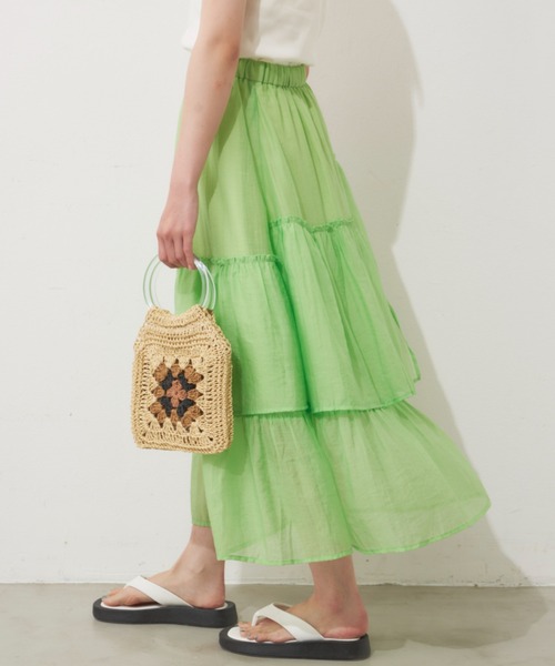 MERLOT（メルロー）の「シアーフリルスカート（スカート・レディース・ブラック/オレンジ/グリーン・FREE）」の18枚目の写真