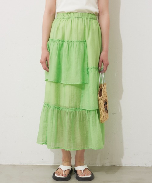MERLOT（メルロー）の「シアーフリルスカート（スカート・レディース・ブラック/オレンジ/グリーン・FREE）」の15枚目の写真
