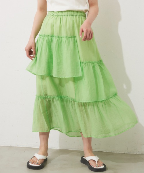 MERLOT（メルロー）の「シアーフリルスカート（スカート・レディース・ブラック/オレンジ/グリーン・FREE）」の14枚目の写真