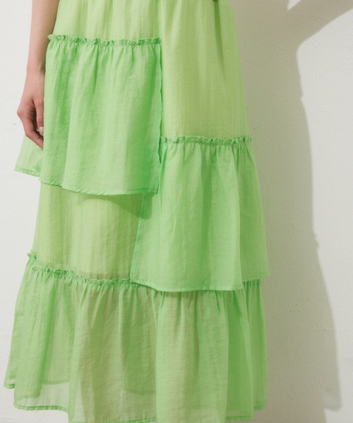 MERLOT（メルロー）の「シアーフリルスカート（スカート・レディース・ブラック/オレンジ/グリーン・FREE）」の17枚目の写真