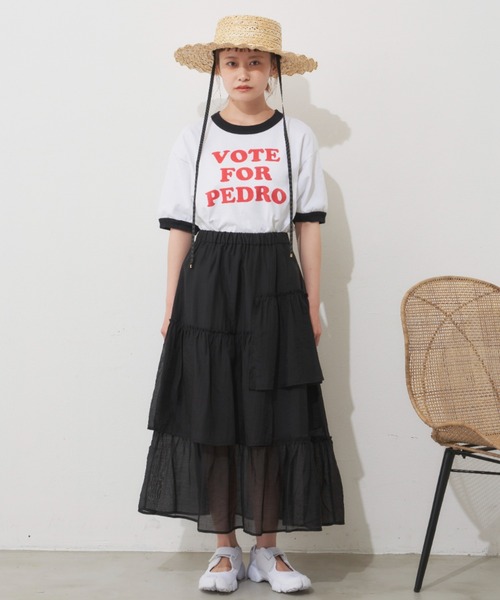 MERLOT（メルロー）の「シアーフリルスカート（スカート・レディース・ブラック/オレンジ/グリーン・FREE）」の10枚目の写真