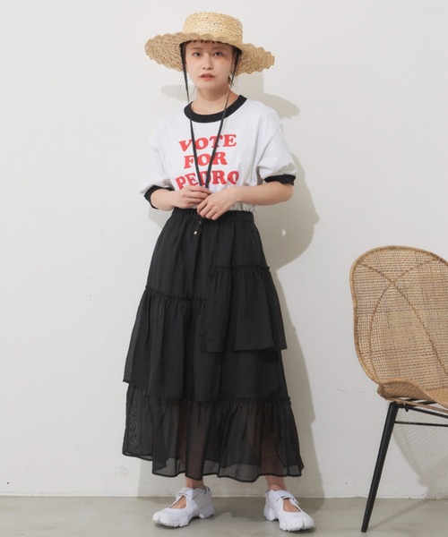 MERLOT（メルロー）の「シアーフリルスカート（スカート・レディース・ブラック/オレンジ/グリーン・FREE）」の11枚目の写真