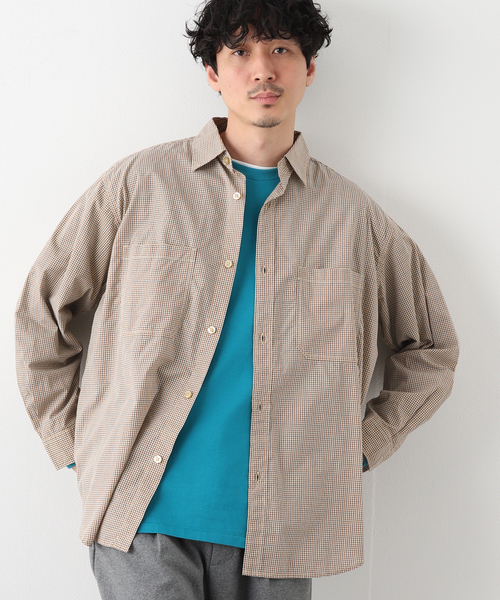 JOURNAL STANDARD relume（ジャーナルスタンダード　レリューム）の「オーバーサイズ ハイキングチェックシャツ（シャツ/ブラウス・メンズ・ベージュ/ネイビー/ピンク・MEDIUM/LARGE）」の2枚目の写真