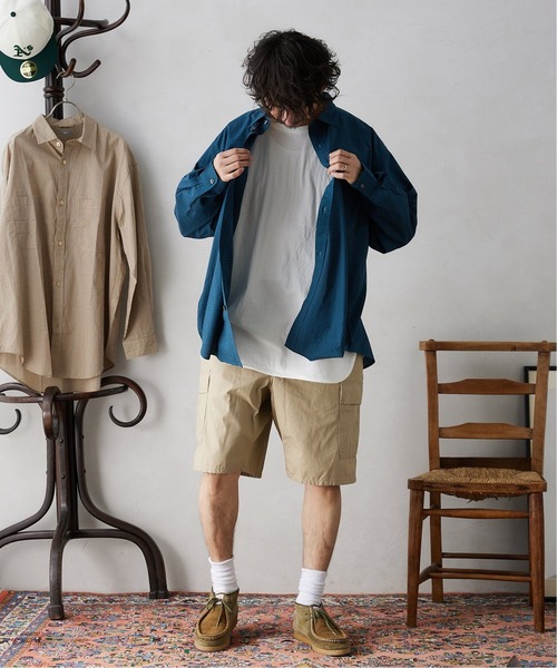 JOURNAL STANDARD relume（ジャーナルスタンダード　レリューム）の「オーバーサイズ ハイキングチェックシャツ（シャツ/ブラウス・メンズ・ベージュ/ネイビー/ピンク・MEDIUM/LARGE）」の4枚目の写真