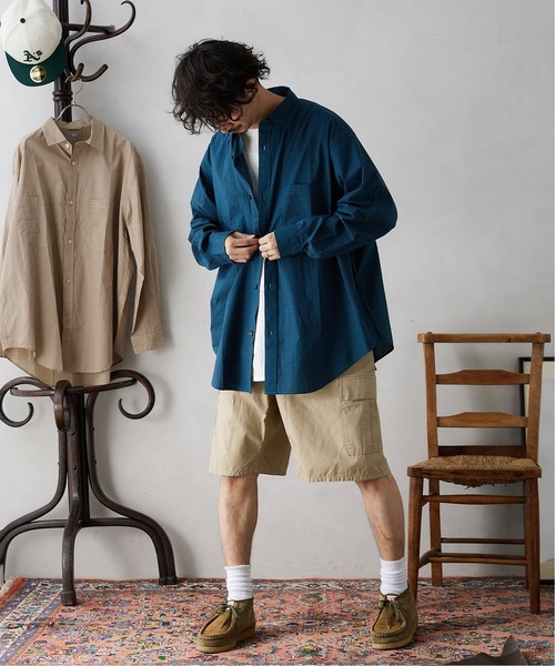 JOURNAL STANDARD relume（ジャーナルスタンダード　レリューム）の「オーバーサイズ ハイキングチェックシャツ（シャツ/ブラウス・メンズ・ベージュ/ネイビー/ピンク・MEDIUM/LARGE）」の5枚目の写真