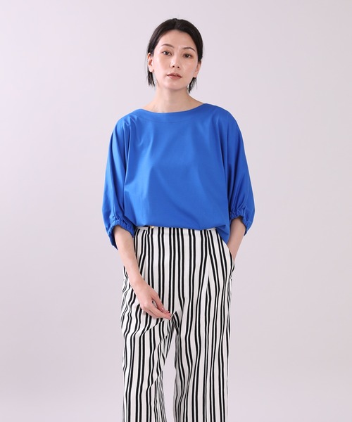 INED（イネド）の「ドルマンスリーブギャザーカットソー《接触冷感》（Tシャツ/カットソー・レディース・ライトグレー/ネイビー/オフホワイト/ブルー・9号）」の4枚目の写真
