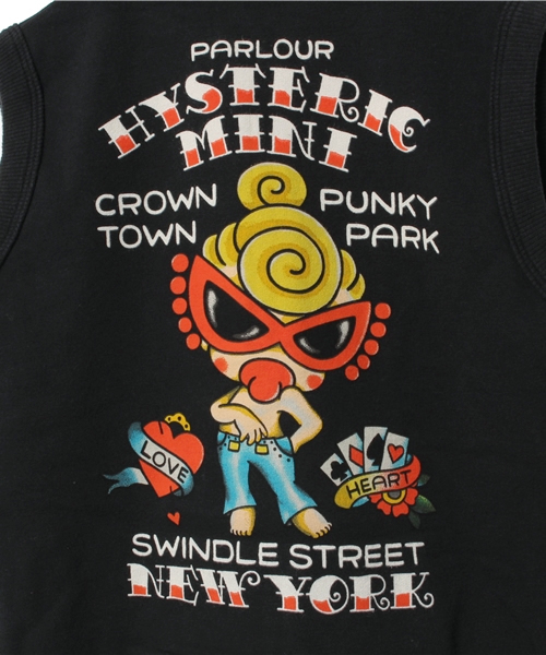 HYSTERIC MINI(ヒステリックミニ)の「Tattooing in mini parra shop フーデットベスト(スーパーストレッチ)(ベスト・キッズ・ブラック/レッド・110/100/120)」の5枚目の写真