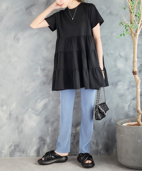 anown(アノン)の「ティアードチュニック 半袖 チュニック丈トップス チュニック Tシャツ ティアード フリル トップス 体形カバー ゆったり 大人 可愛い(チュニック・レディース・ホワイト/ブラック/ブラウン/オレンジ/グレー系その他/チャコール/ブラック系/ピンク系/ホワイト系/ネイビー系・FREE/M/L)」の18枚目の写真