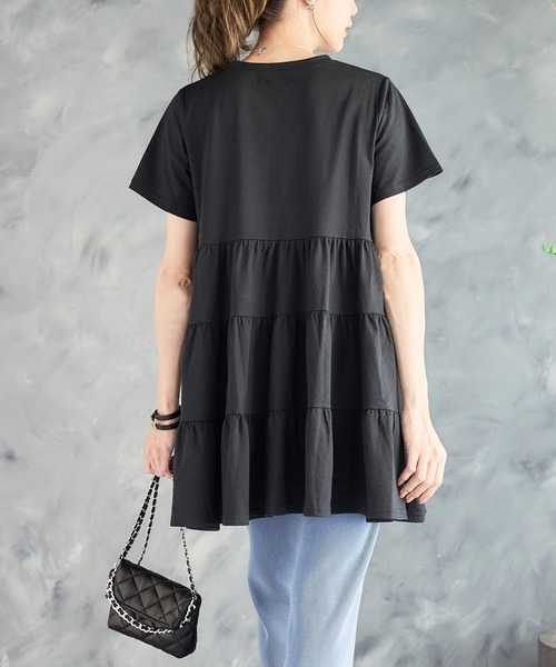 anown(アノン)の「ティアードチュニック 半袖 チュニック丈トップス チュニック Tシャツ ティアード フリル トップス 体形カバー ゆったり 大人 可愛い(チュニック・レディース・ホワイト/ブラック/ブラウン/オレンジ/グレー系その他/チャコール/ブラック系/ピンク系/ホワイト系/ネイビー系・FREE/M/L)」の17枚目の写真