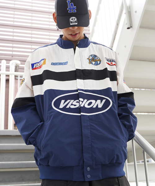 VISION STREET WEAR（ヴィジョンストリートウェア）の「VISION STREET WEAR ビジョンストリートウェア レーシングジャケット（ナイロンジャケット・メンズ・ブラック/ネイビー/オフホワイト/グリーン・M/L）」の4枚目の写真