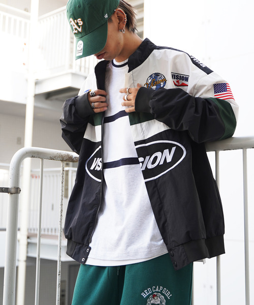 VISION STREET WEAR（ヴィジョンストリートウェア）の「VISION STREET WEAR ビジョンストリートウェア レーシングジャケット（ナイロンジャケット・メンズ・ブラック/ネイビー/オフホワイト/グリーン・M/L）」の2枚目の写真