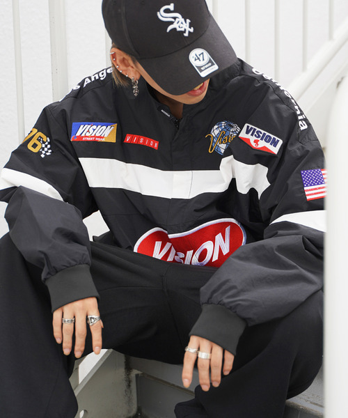 VISION STREET WEAR（ヴィジョンストリートウェア）の「VISION STREET WEAR ビジョンストリートウェア レーシングジャケット（ナイロンジャケット・メンズ・ブラック/ネイビー/オフホワイト/グリーン・M/L）」の3枚目の写真