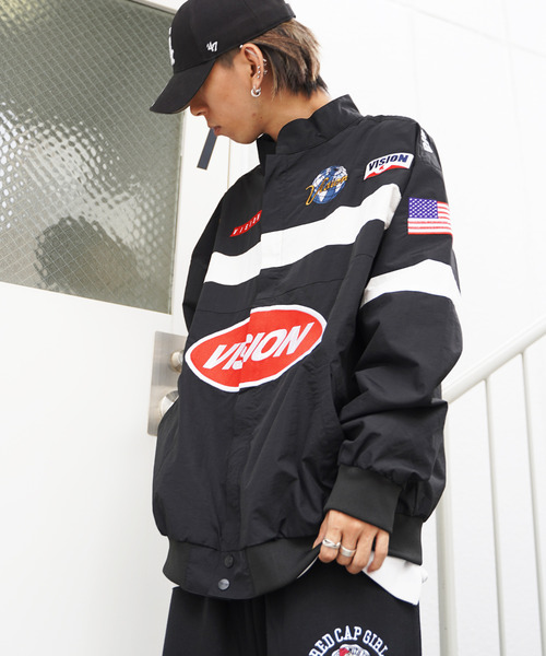 VISION STREET WEAR（ヴィジョンストリートウェア）の「VISION STREET WEAR ビジョンストリートウェア レーシングジャケット（ナイロンジャケット・メンズ・ブラック/ネイビー/オフホワイト/グリーン・M/L）」の9枚目の写真