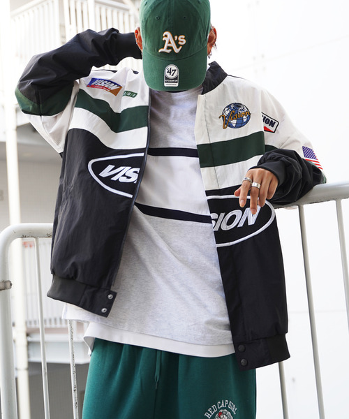 VISION STREET WEAR（ヴィジョンストリートウェア）の「VISION STREET WEAR ビジョンストリートウェア レーシングジャケット（ナイロンジャケット・メンズ・ブラック/ネイビー/オフホワイト/グリーン・M/L）」の12枚目の写真