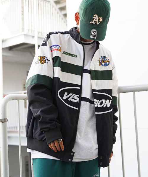VISION STREET WEAR（ヴィジョンストリートウェア）の「VISION STREET WEAR ビジョンストリートウェア レーシングジャケット（ナイロンジャケット・メンズ・ブラック/ネイビー/オフホワイト/グリーン・M/L）」の7枚目の写真
