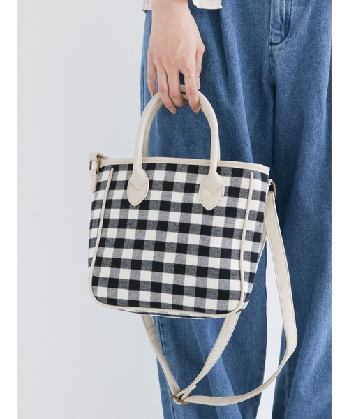 Samansa Mos2（サマンサ モスモス）の「ギンガムチェックショルダーバッグ（ショルダーバッグ・レディース・ブラック/ベージュ・ﾌﾘ-）」の2枚目の写真