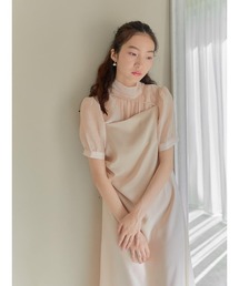 sheer highneck ribbon blouse